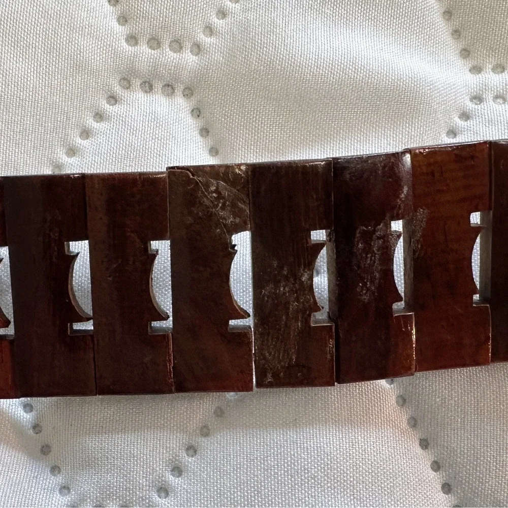 Wooden Link Belt Womens XL 52 Inch Dark Brown Good Boho Earthy Vintage